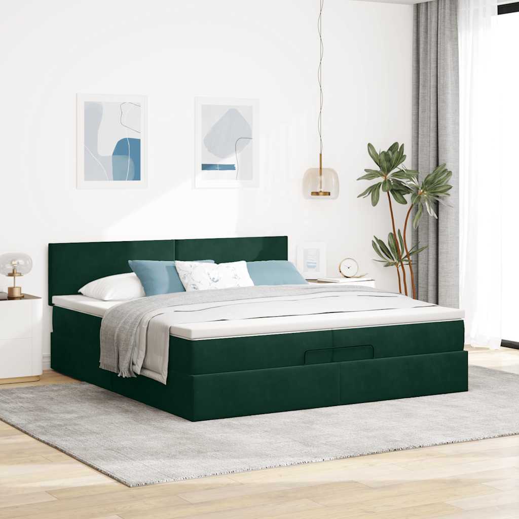 Ottoman bed met matras 200x200 cm fluweel donkergroen is nu te koop bij PeponiXL, paradijselijk wonen!