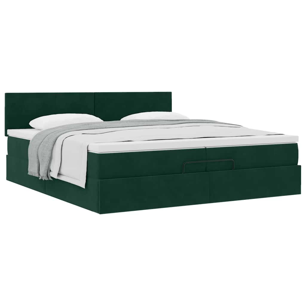 Ottoman bed met matras 200x200 cm fluweel donkergroen is nu te koop bij PeponiXL, paradijselijk wonen!