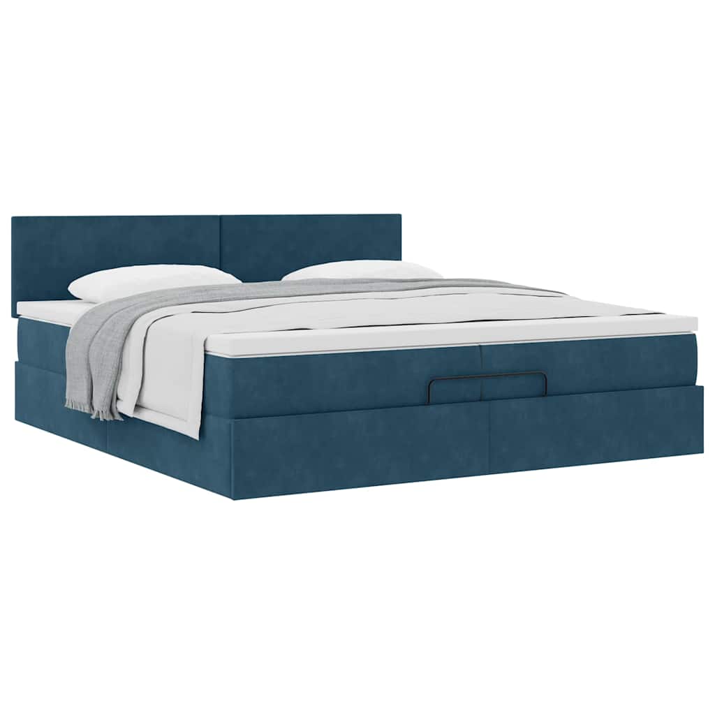 Ottoman bed met matras 200x200 cm fluweel donkerblauw is nu te koop bij PeponiXL, paradijselijk wonen!