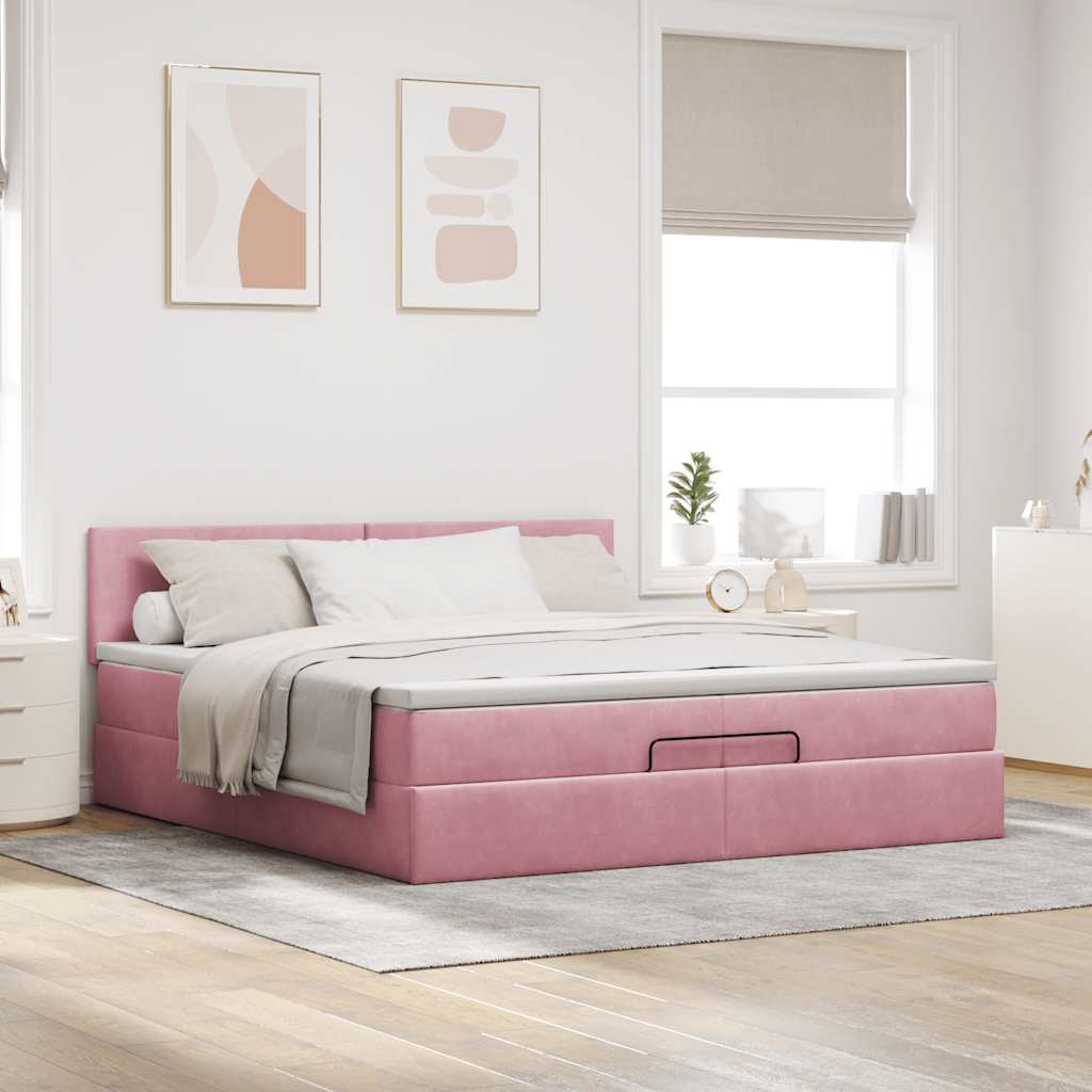 Ottoman bed met matras 200x200 cm fluweel roze is nu te koop bij PeponiXL, paradijselijk wonen!