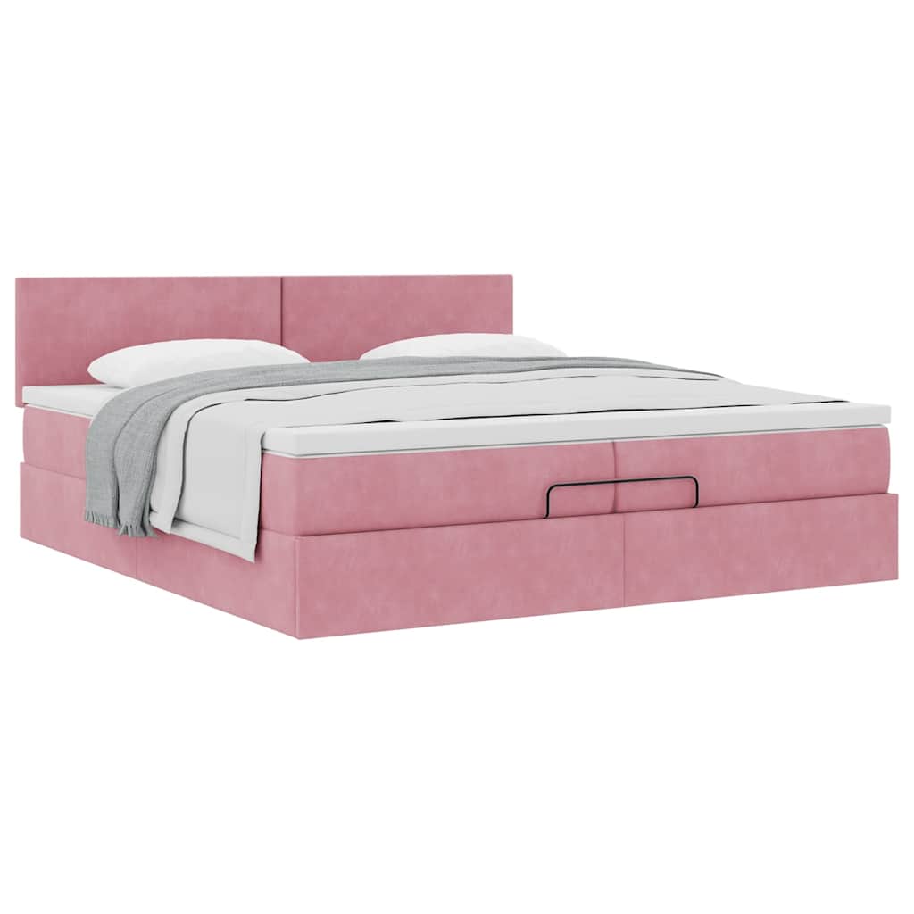 Ottoman bed met matras 200x200 cm fluweel roze is nu te koop bij PeponiXL, paradijselijk wonen!