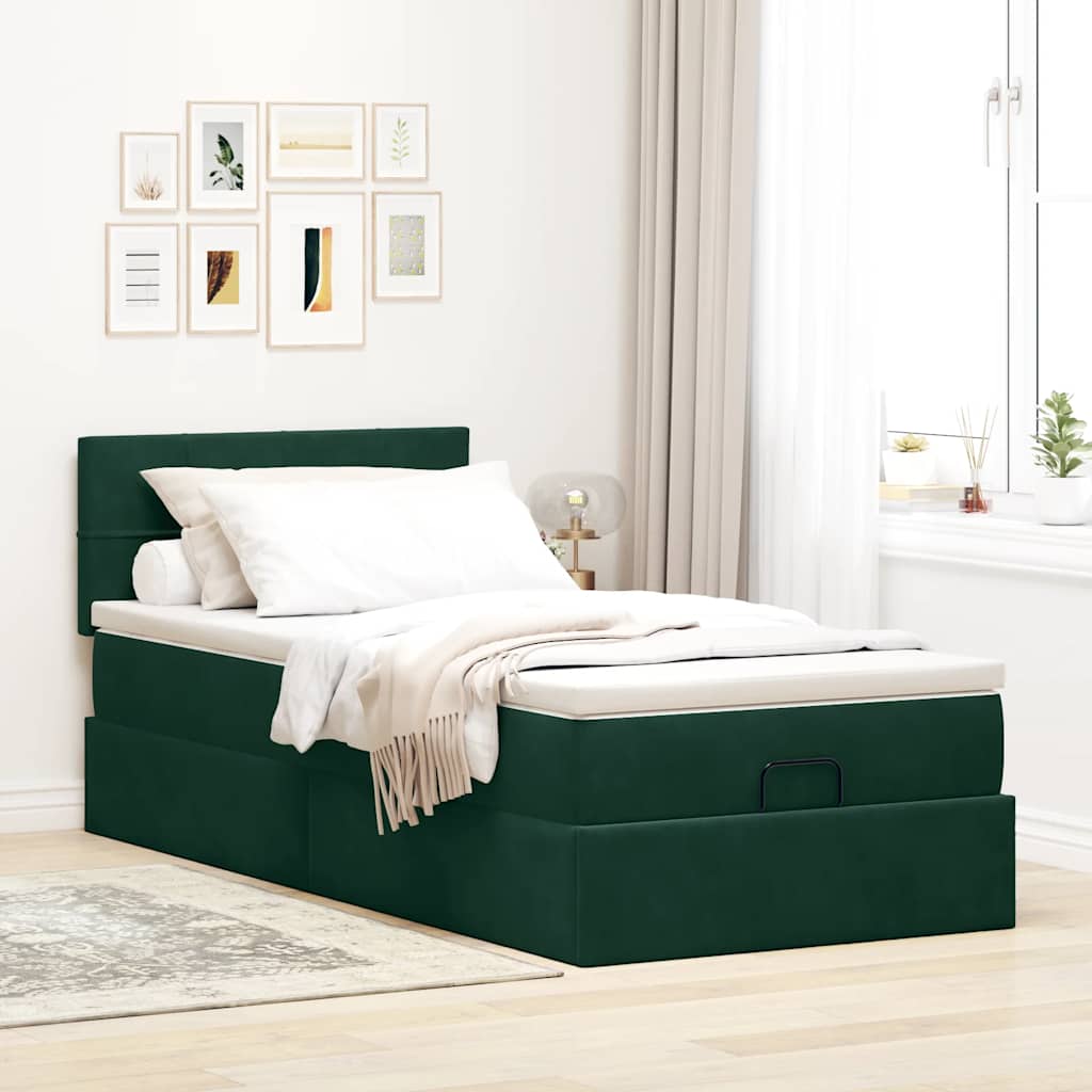 Ottoman bed met matras 80x200cm fluweel donkergroen is nu te koop bij PeponiXL, paradijselijk wonen!