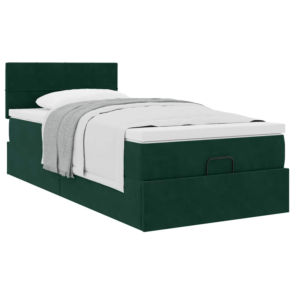 Ottoman bed met matras 80x200cm fluweel donkergroen is nu te koop bij PeponiXL, paradijselijk wonen!