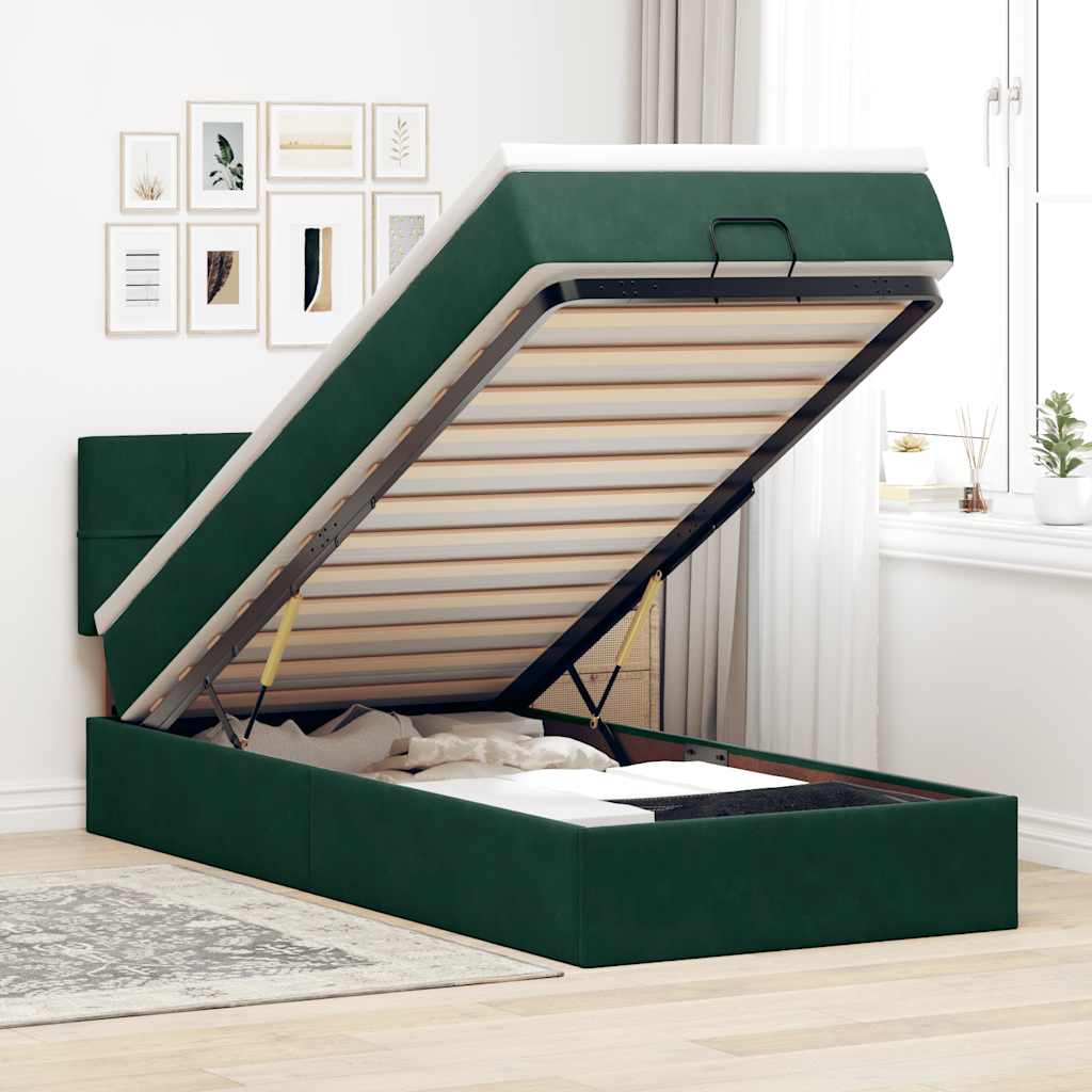 Ottoman bed met matras 80x200cm fluweel donkergroen is nu te koop bij PeponiXL, paradijselijk wonen!