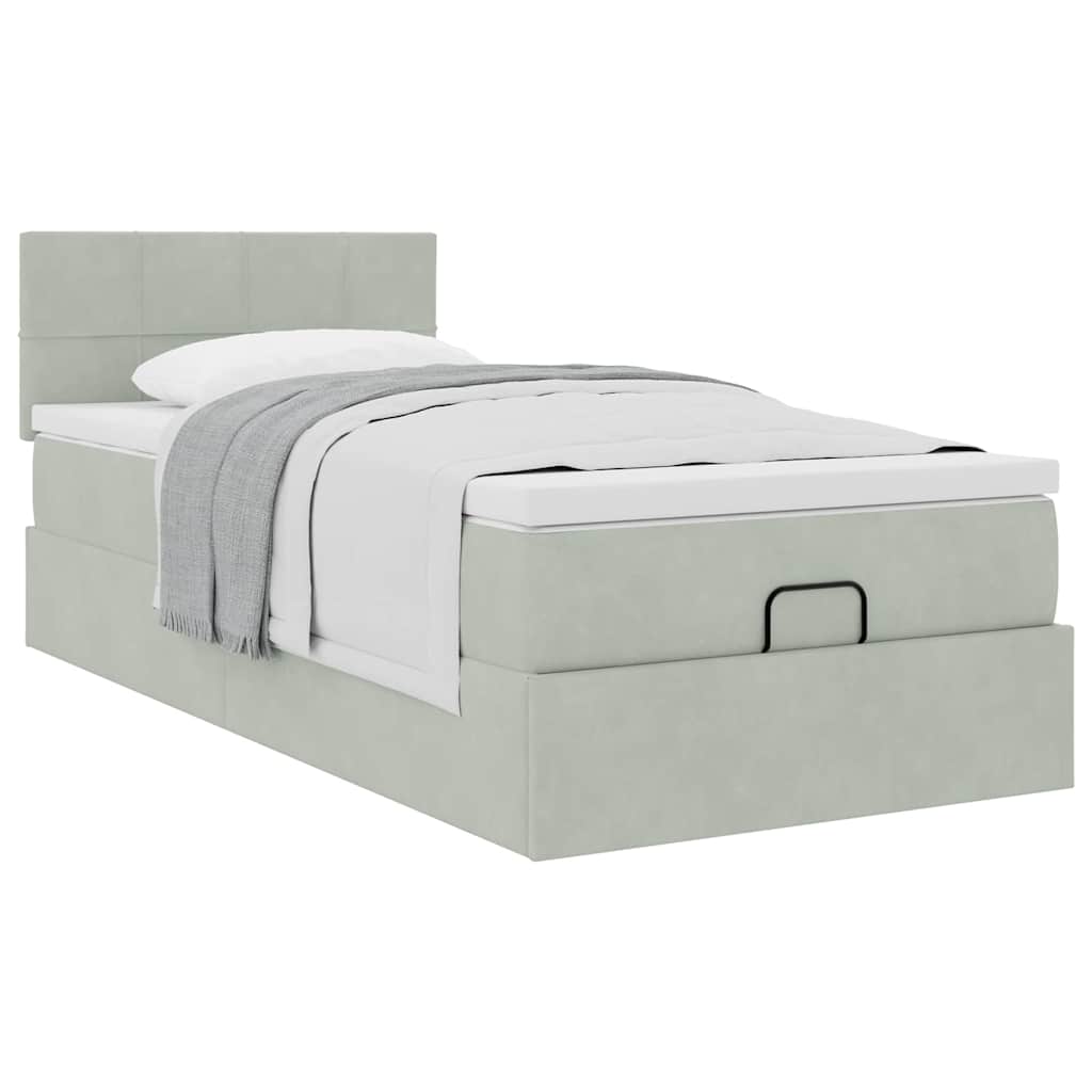 Ottoman bed met matras 90x190cm fluweel lichtgrijs is nu te koop bij PeponiXL, paradijselijk wonen!