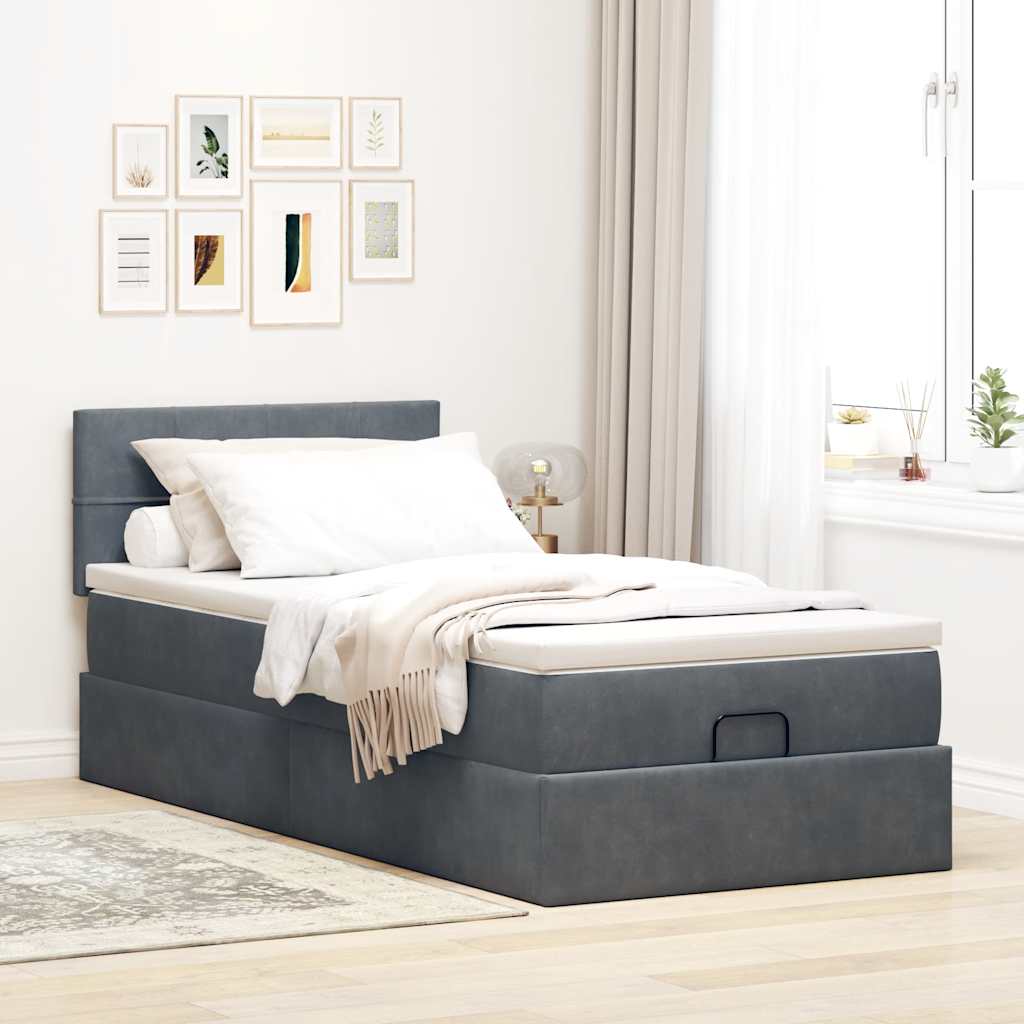 Ottoman bed met matras 90x190cm fluweel donkergrijs is nu te koop bij PeponiXL, paradijselijk wonen!
