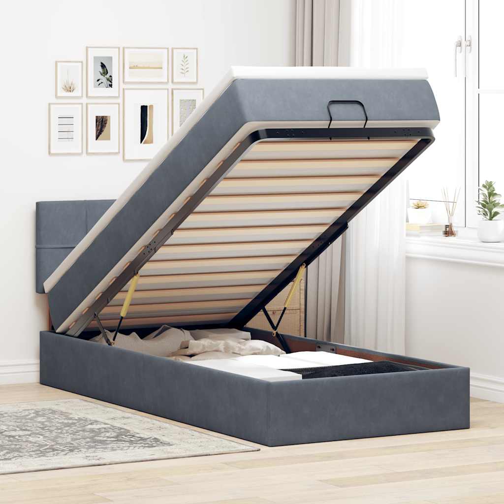 Ottoman bed met matras 90x190cm fluweel donkergrijs is nu te koop bij PeponiXL, paradijselijk wonen!