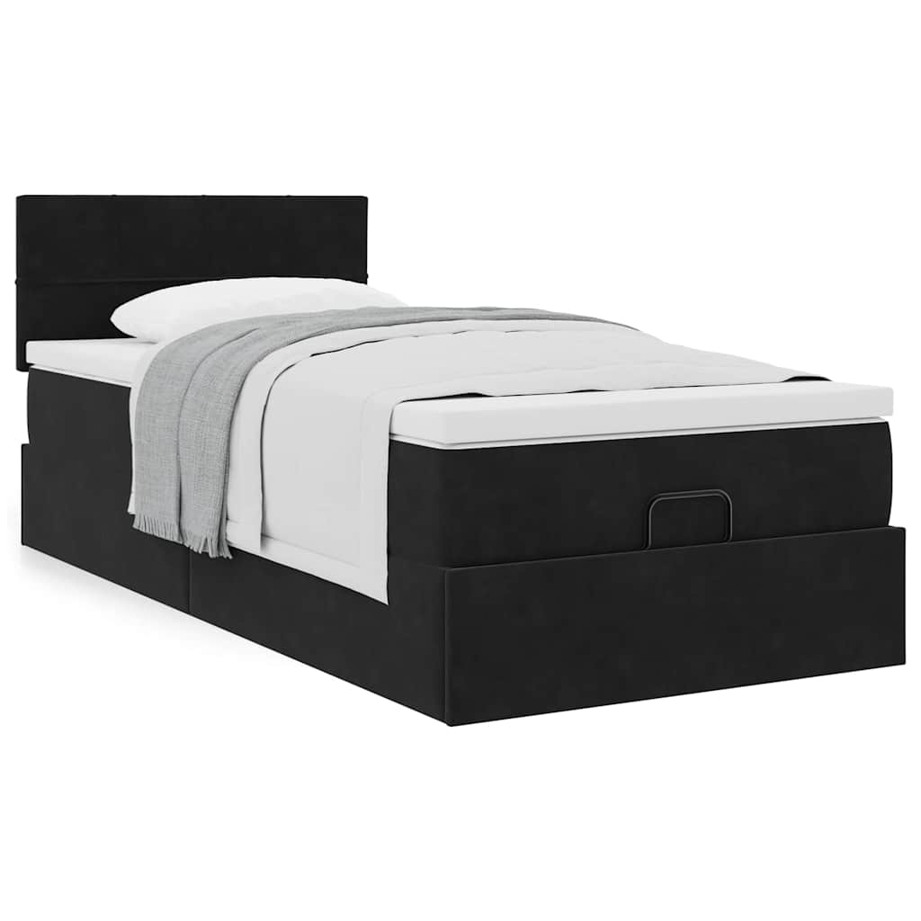 Ottoman bed met matras 90x190cm fluweel zwart is nu te koop bij PeponiXL, paradijselijk wonen!