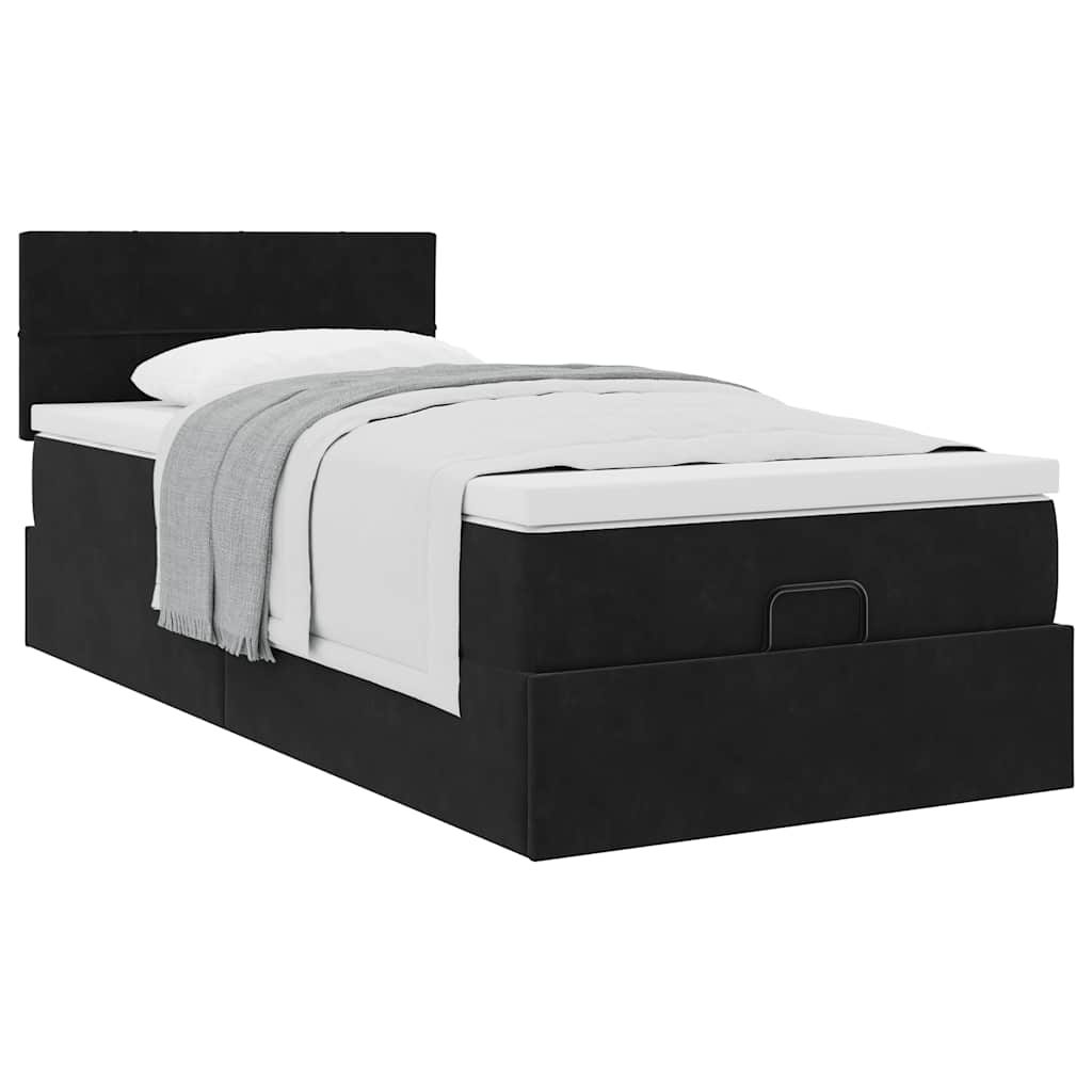 Ottoman bed met matras 90x190cm fluweel zwart is nu te koop bij PeponiXL, paradijselijk wonen!