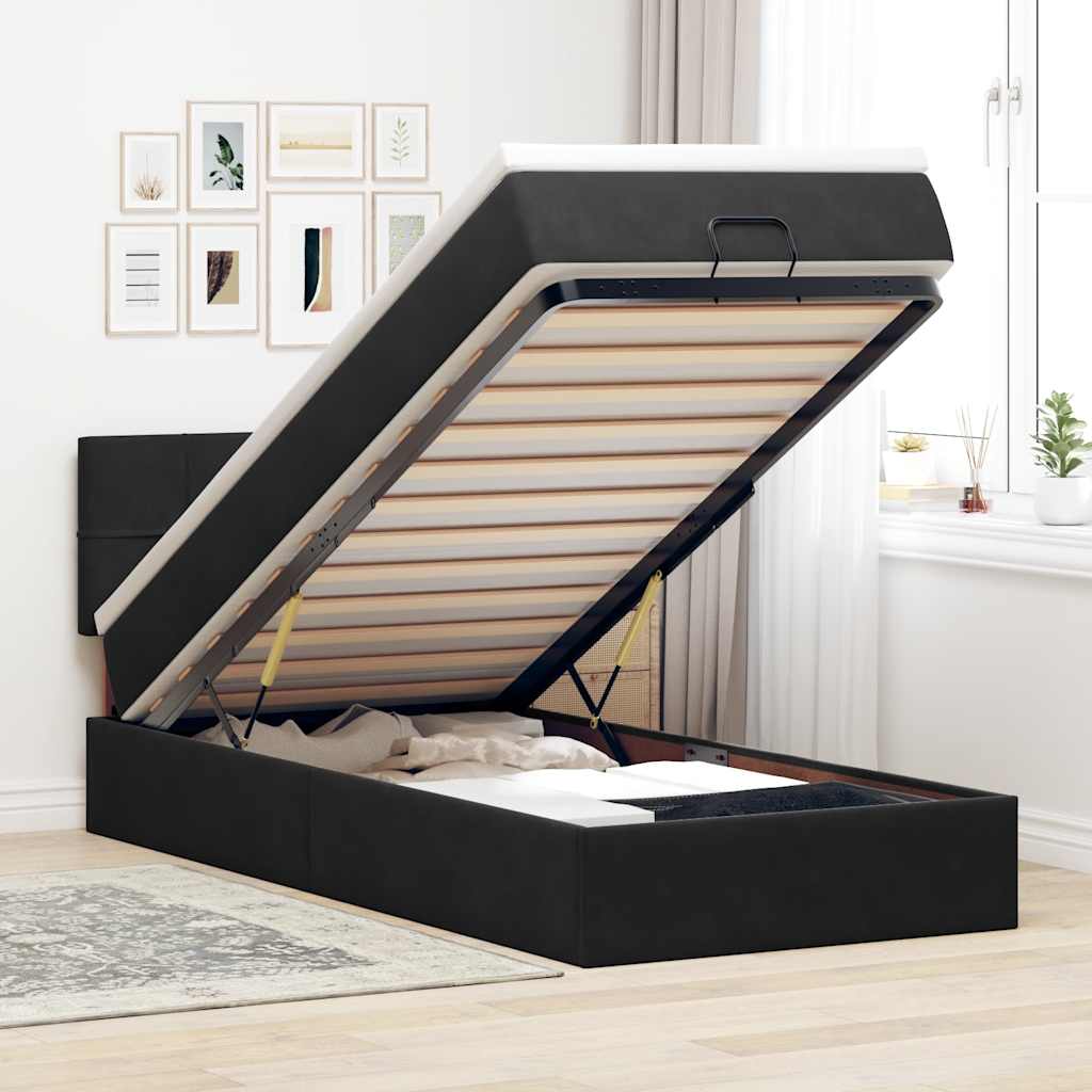 Ottoman bed met matras 90x190cm fluweel zwart is nu te koop bij PeponiXL, paradijselijk wonen!