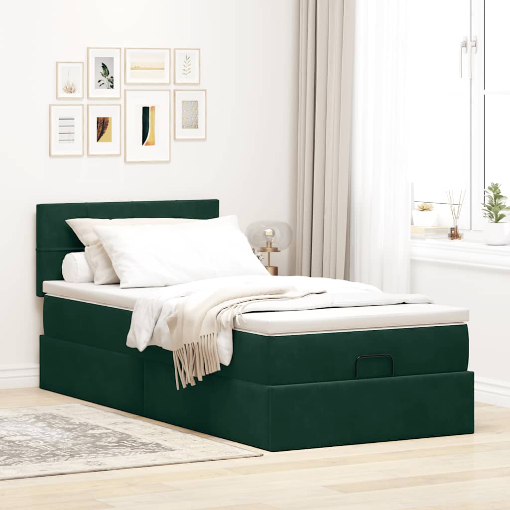 Ottoman bed met matras 90x190cm fluweel donkergroen is nu te koop bij PeponiXL, paradijselijk wonen!