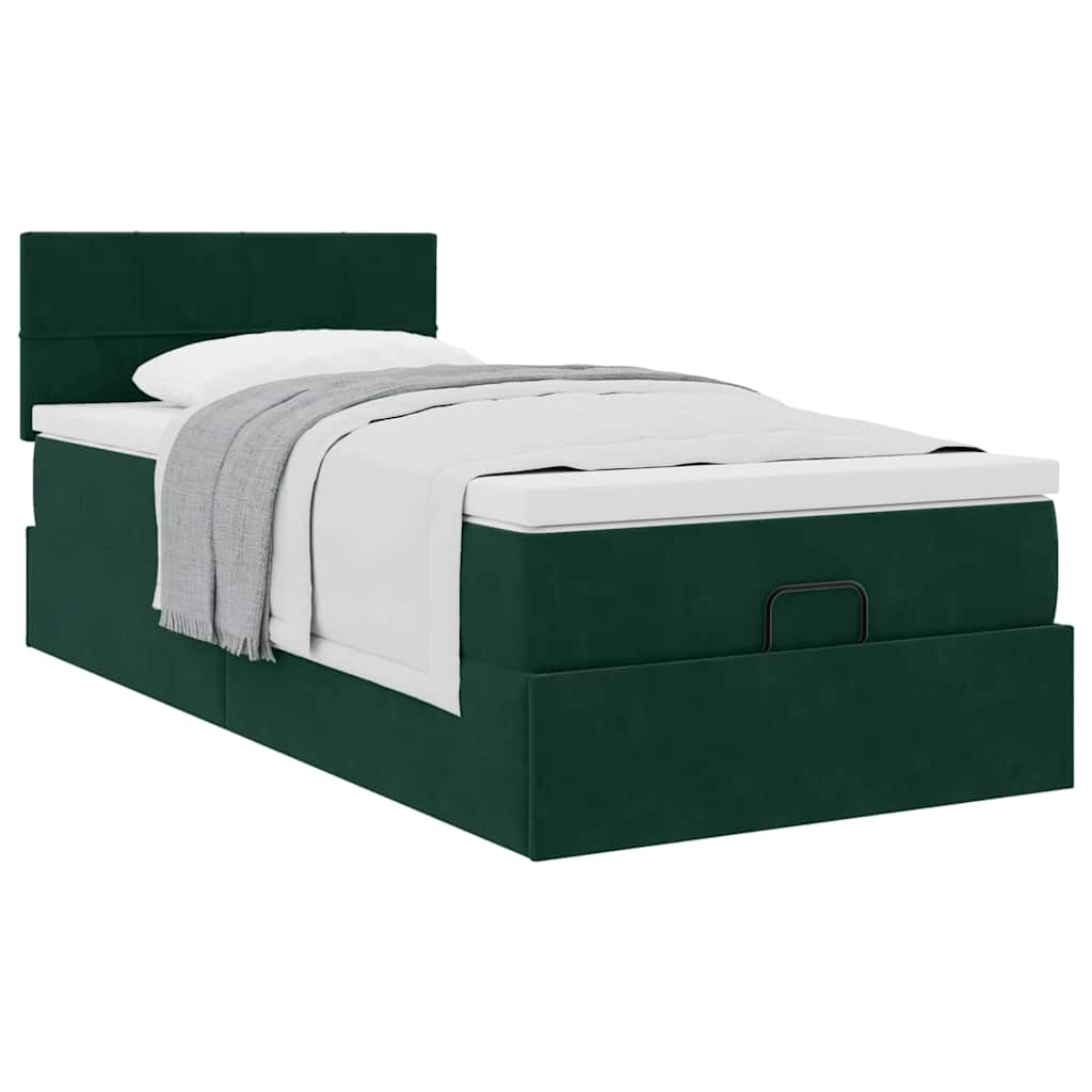 Ottoman bed met matras 90x190cm fluweel donkergroen is nu te koop bij PeponiXL, paradijselijk wonen!