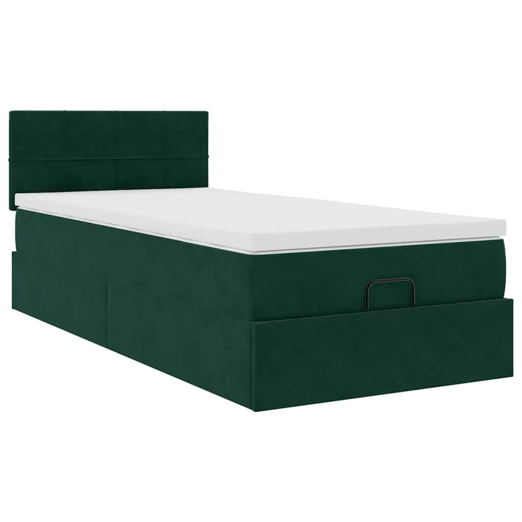 Ottoman bed met matras 90x190cm fluweel donkergroen is nu te koop bij PeponiXL, paradijselijk wonen!
