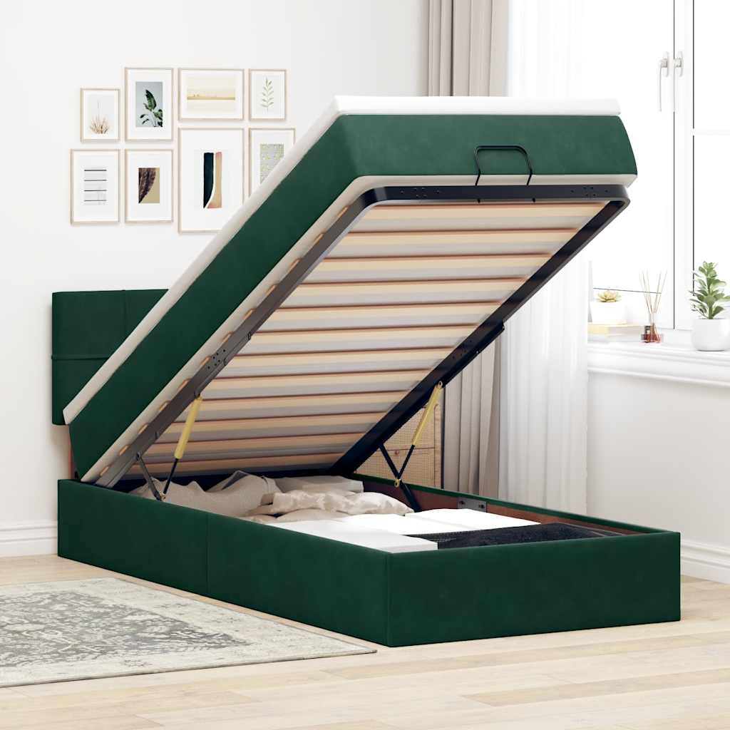 Ottoman bed met matras 90x190cm fluweel donkergroen is nu te koop bij PeponiXL, paradijselijk wonen!