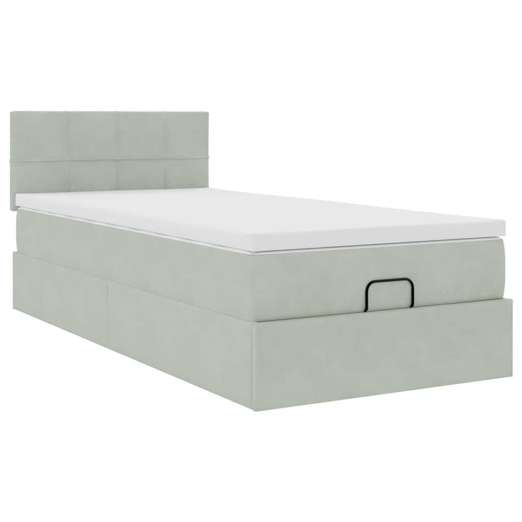 Ottoman bed met matras 90x200cm fluweel lichtgrijs is nu te koop bij PeponiXL, paradijselijk wonen!