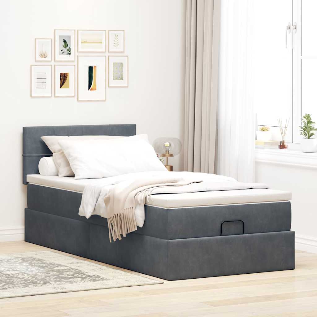 Ottoman bed met matras 90x200cm fluweel donkergrijs is nu te koop bij PeponiXL, paradijselijk wonen!