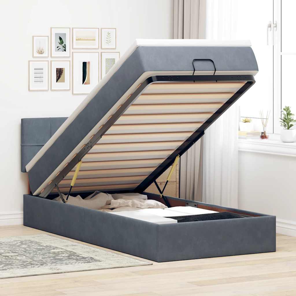 Ottoman bed met matras 90x200cm fluweel donkergrijs is nu te koop bij PeponiXL, paradijselijk wonen!