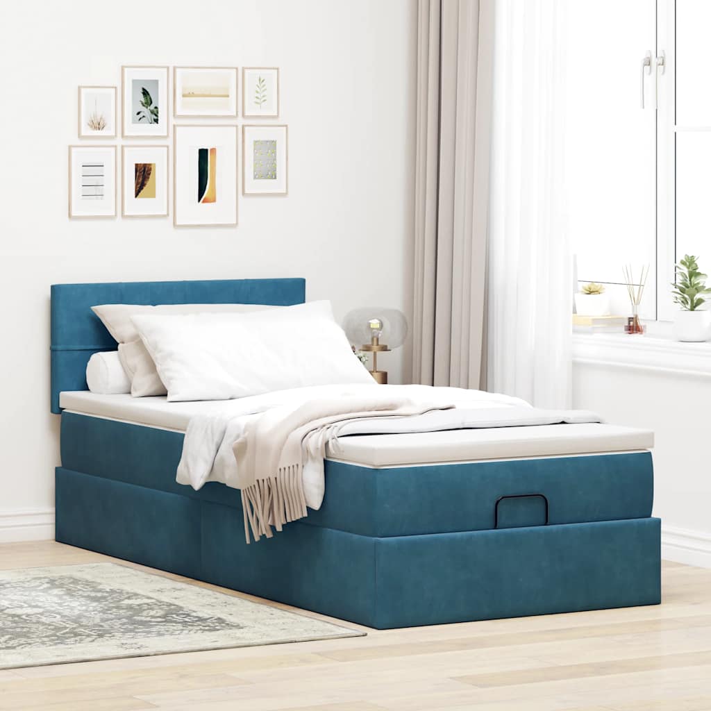 Ottoman bed met matras 90x200cm fluweel donkerblauw is nu te koop bij PeponiXL, paradijselijk wonen!