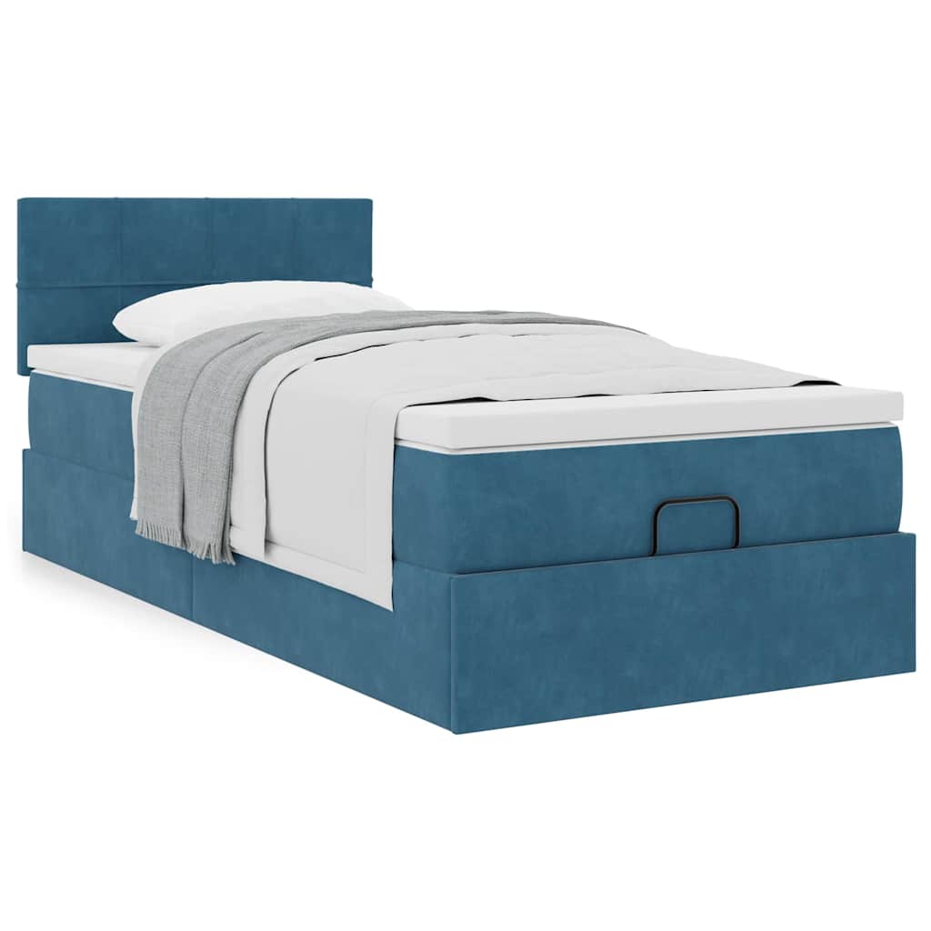 Ottoman bed met matras 90x200cm fluweel donkerblauw is nu te koop bij PeponiXL, paradijselijk wonen!