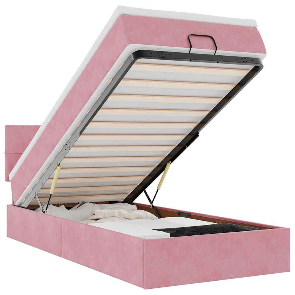 Ottoman bed met matras 90x200cm fluweel roze is nu te koop bij PeponiXL, paradijselijk wonen!