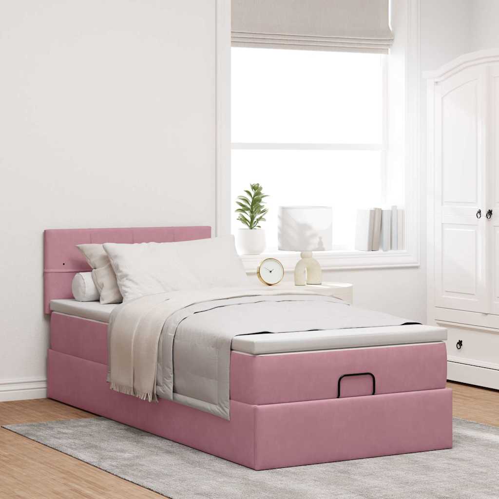Ottoman bed met matras 90x200cm fluweel roze is nu te koop bij PeponiXL, paradijselijk wonen!