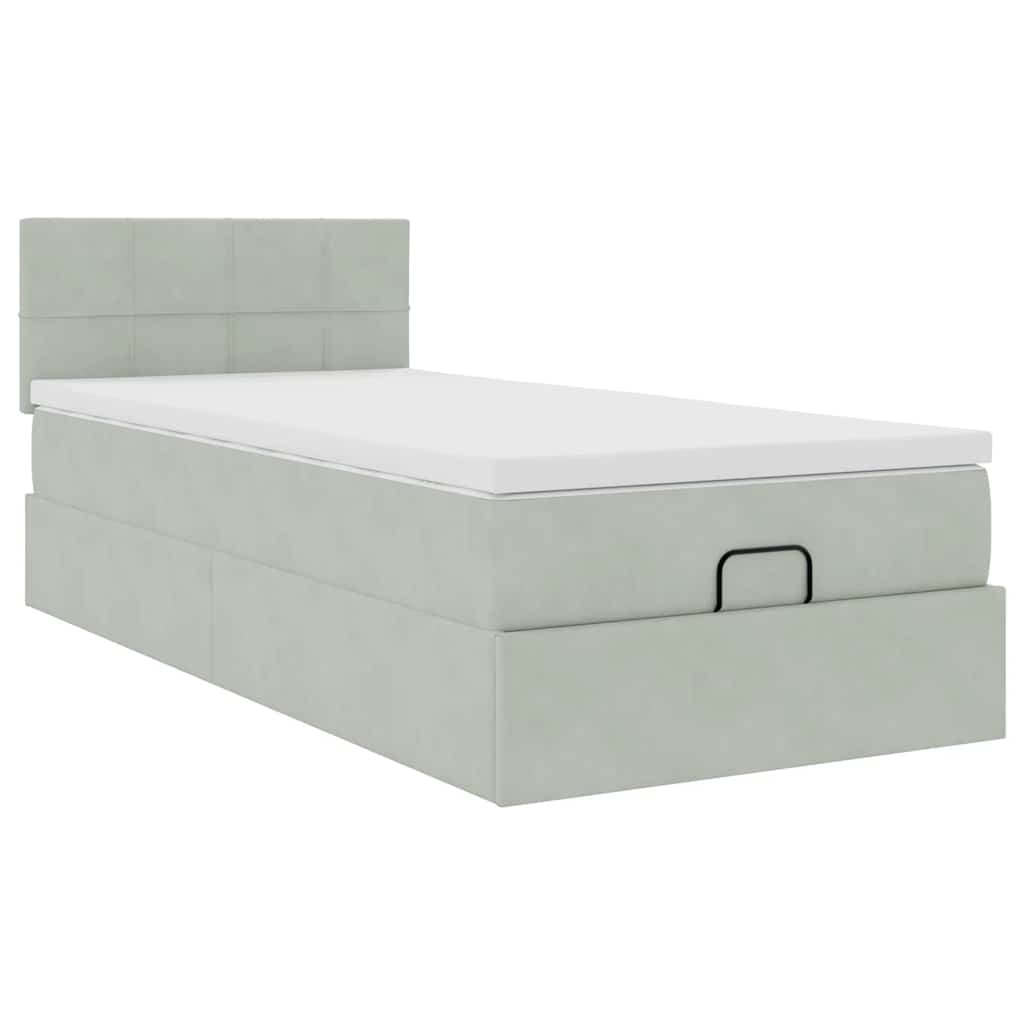 Ottoman bed met matras 100x200 cm fluweel lichtgrijs is nu te koop bij PeponiXL, paradijselijk wonen!
