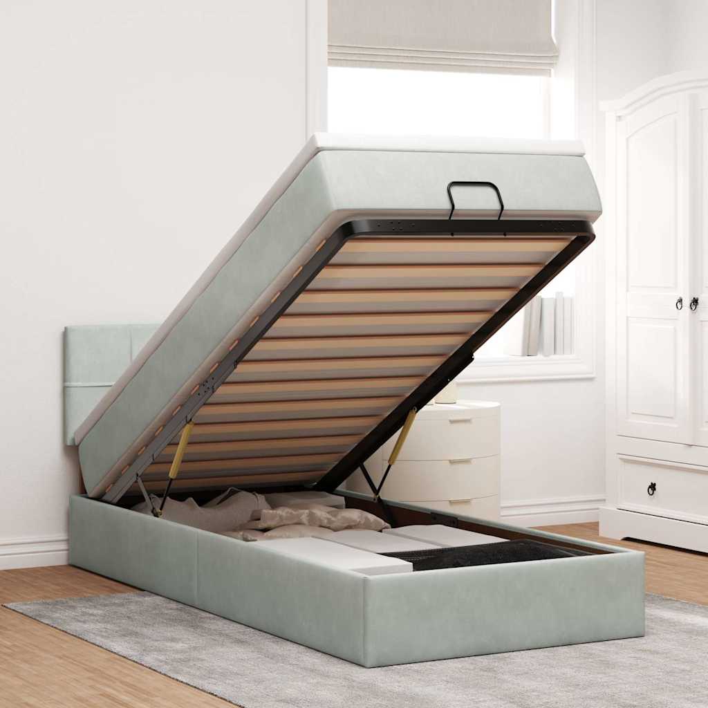 Ottoman bed met matras 100x200 cm fluweel lichtgrijs is nu te koop bij PeponiXL, paradijselijk wonen!