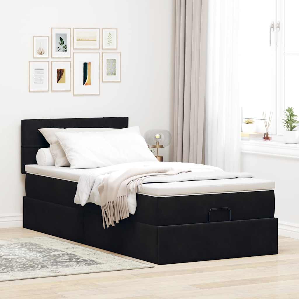 Ottoman bed met matras 100x200 cm fluweel zwart is nu te koop bij PeponiXL, paradijselijk wonen!