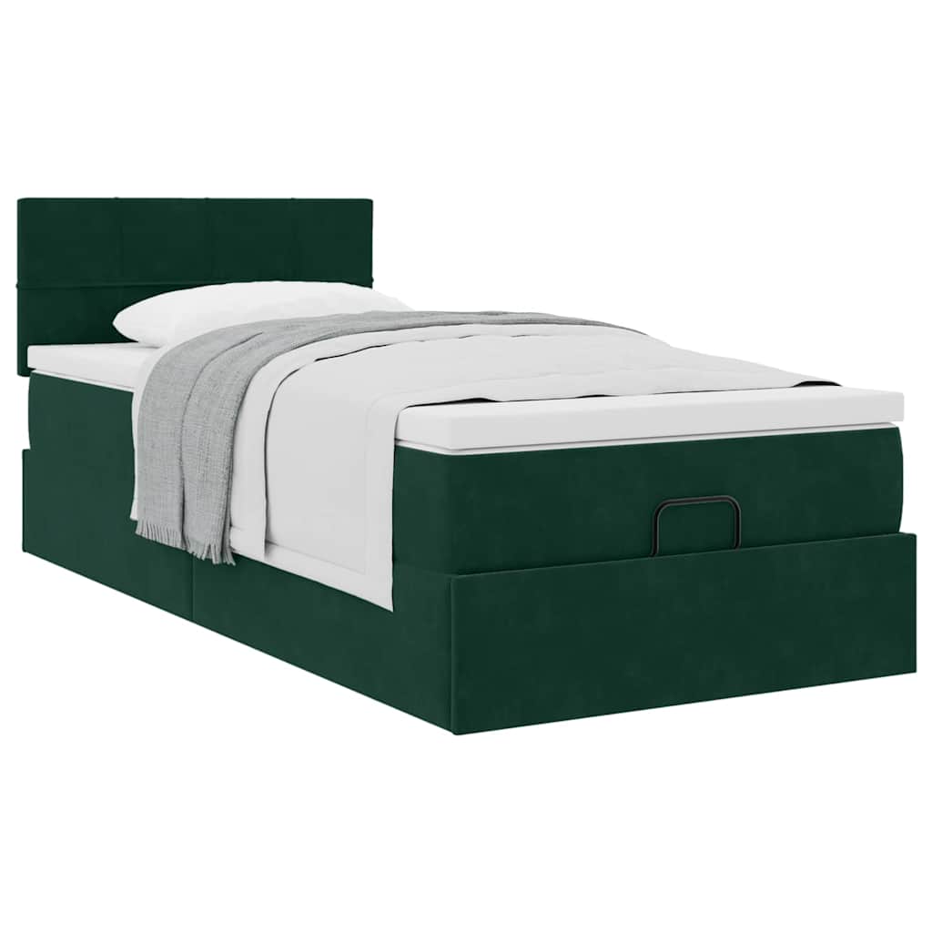 Ottoman bed met matras 100x200 cm fluweel donkergroen is nu te koop bij PeponiXL, paradijselijk wonen!