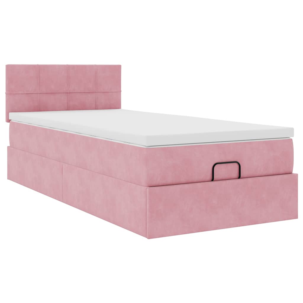 Ottoman bed met matras 100x200 cm fluweel roze is nu te koop bij PeponiXL, paradijselijk wonen!