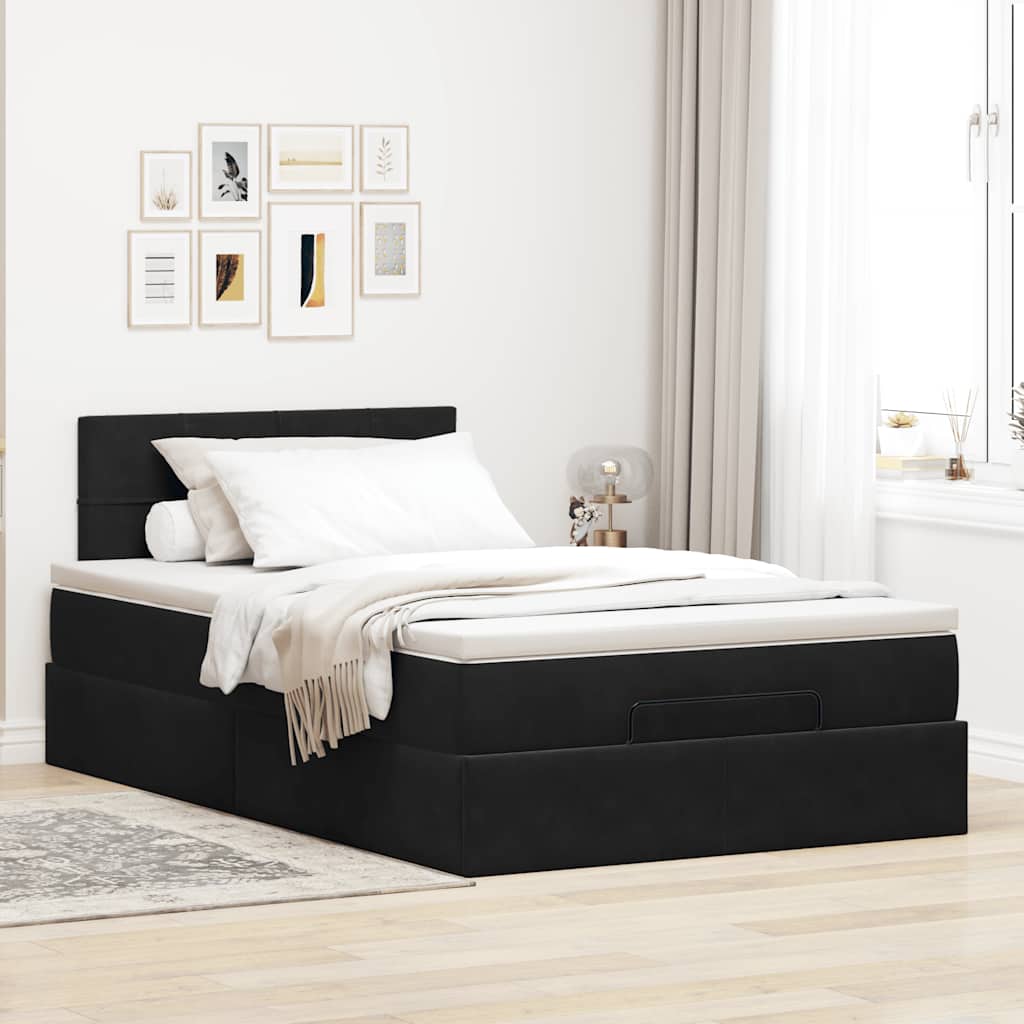 Bed poef met matras 120x190 cm fluweel zwart is nu te koop bij PeponiXL, paradijselijk wonen!