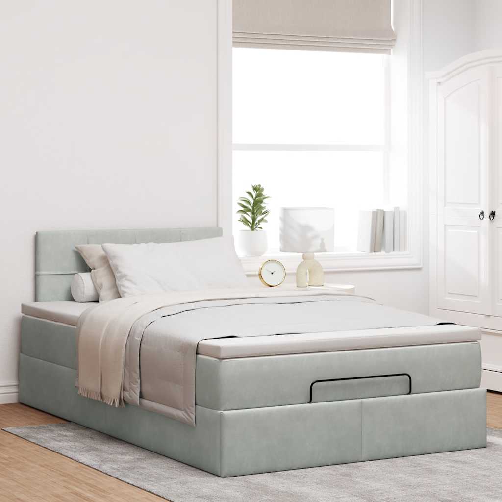 Ottoman bed met matras 120x200 cm fluweel lichtgrijs is nu te koop bij PeponiXL, paradijselijk wonen!