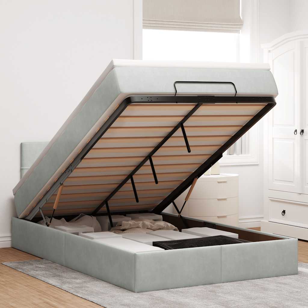 Ottoman bed met matras 120x200 cm fluweel lichtgrijs is nu te koop bij PeponiXL, paradijselijk wonen!