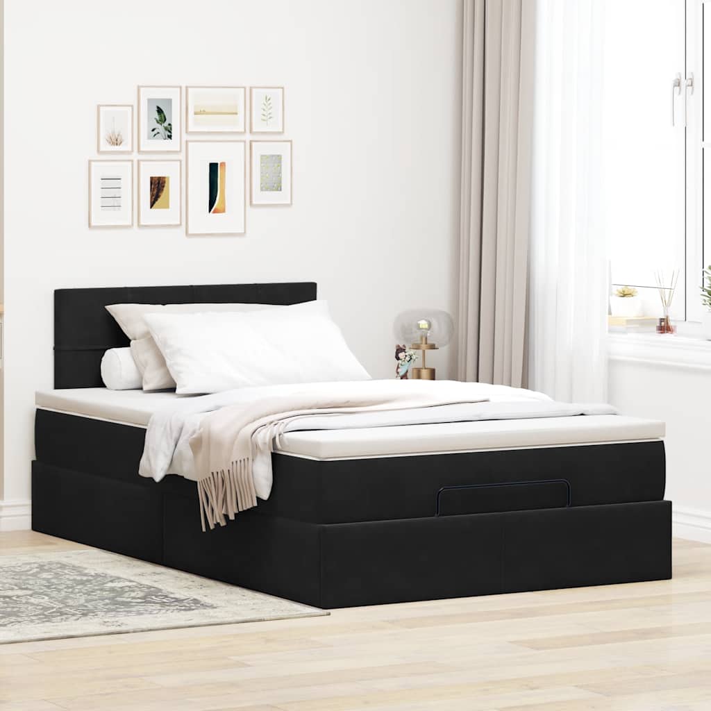 Ottoman bed met matras 120x200cm fluweel zwart is nu te koop bij PeponiXL, paradijselijk wonen!