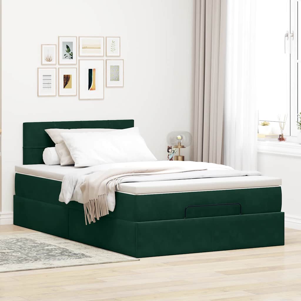 Ottoman bed met matras 120x200cm fluweel donkergroen is nu te koop bij PeponiXL, paradijselijk wonen!