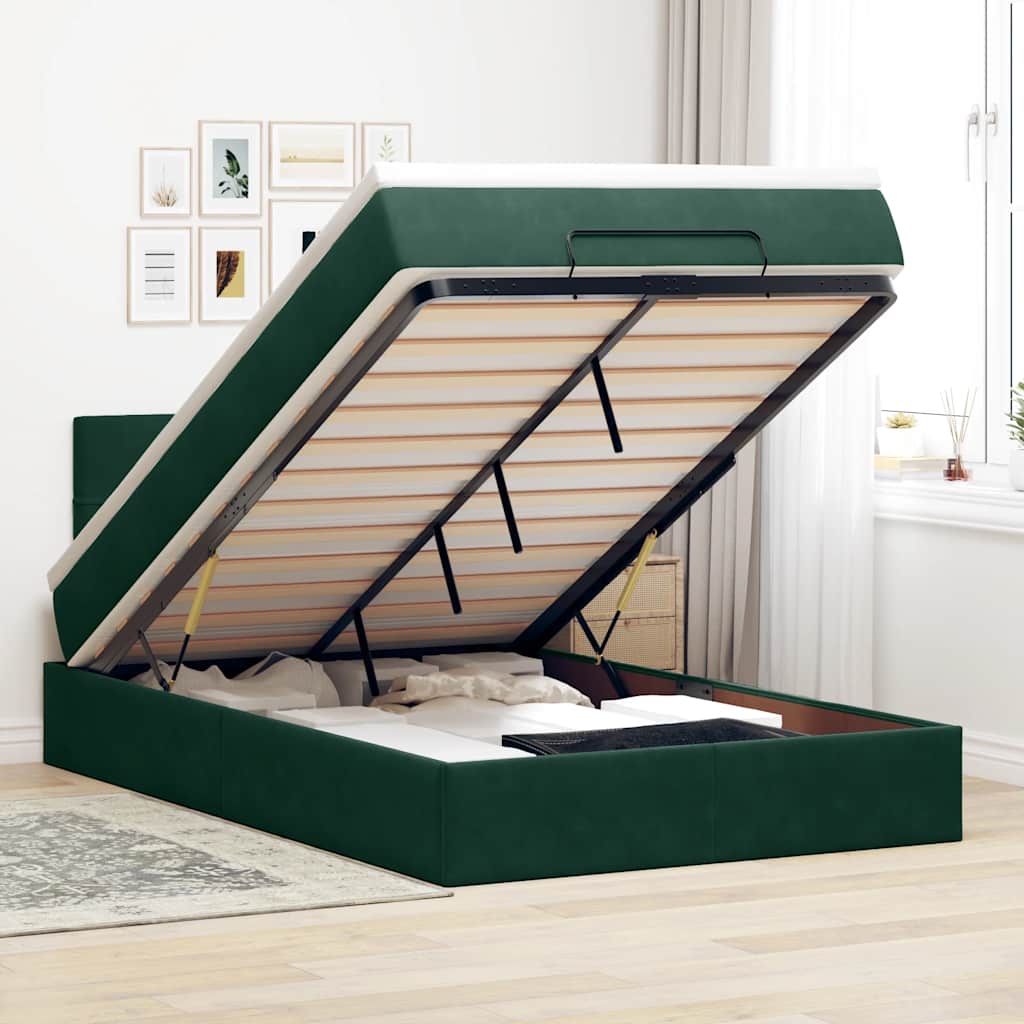 Ottoman bed met matras 120x200cm fluweel donkergroen is nu te koop bij PeponiXL, paradijselijk wonen!