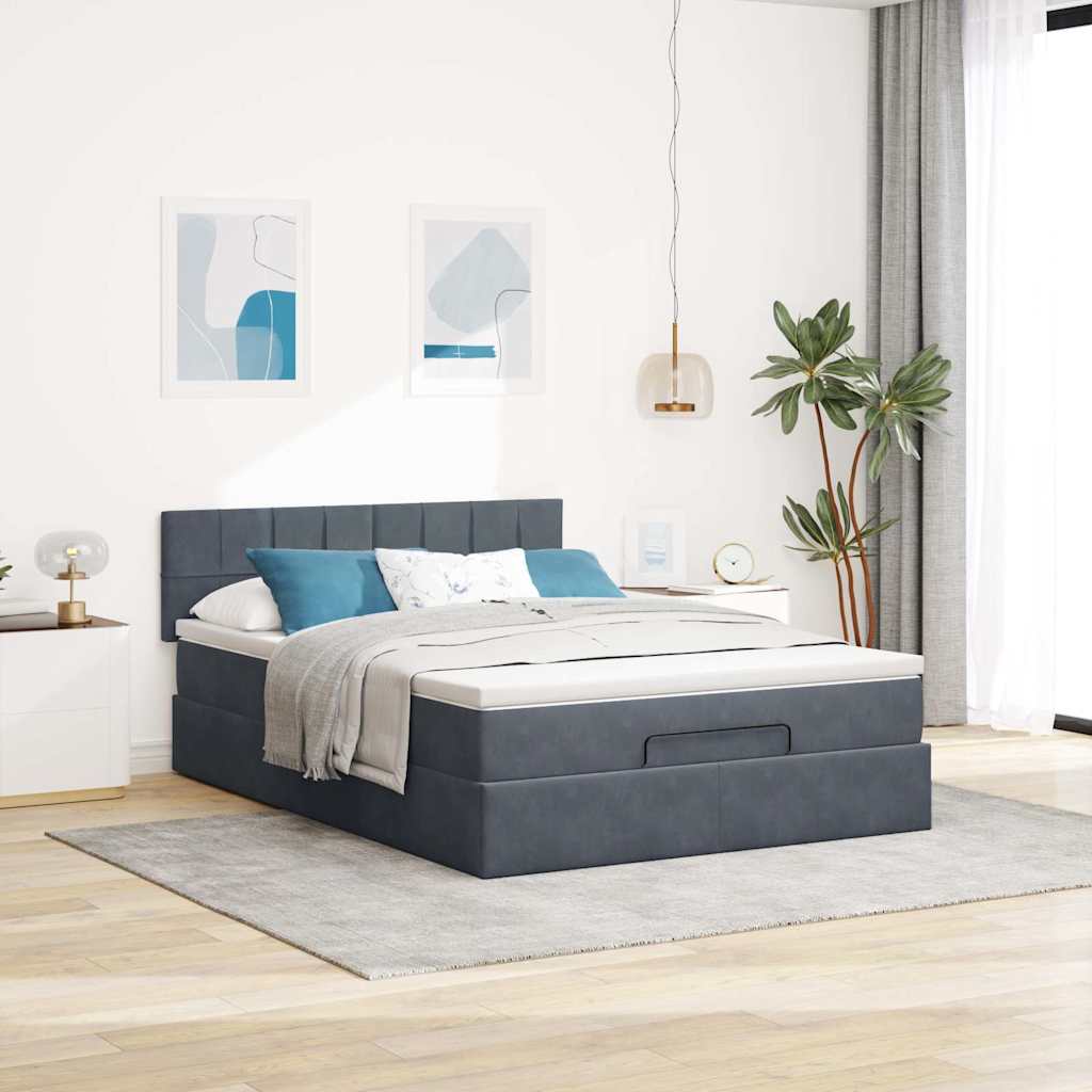 Ottoman bed met matras 140x190cm fluweel donkergrijs is nu te koop bij PeponiXL, paradijselijk wonen!