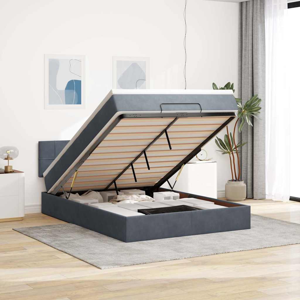 Ottoman bed met matras 140x190cm fluweel donkergrijs is nu te koop bij PeponiXL, paradijselijk wonen!