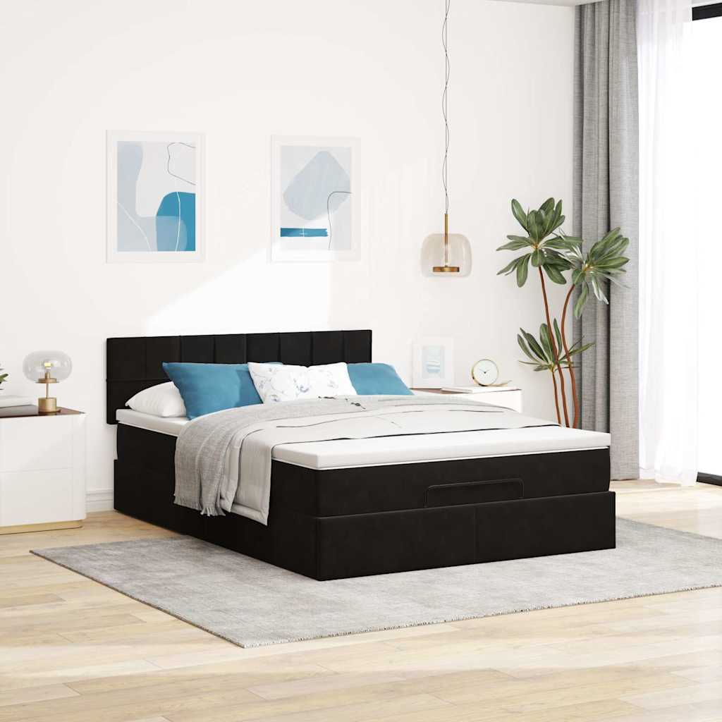 Ottoman bed met matras 140x190cm fluweel zwart is nu te koop bij PeponiXL, paradijselijk wonen!