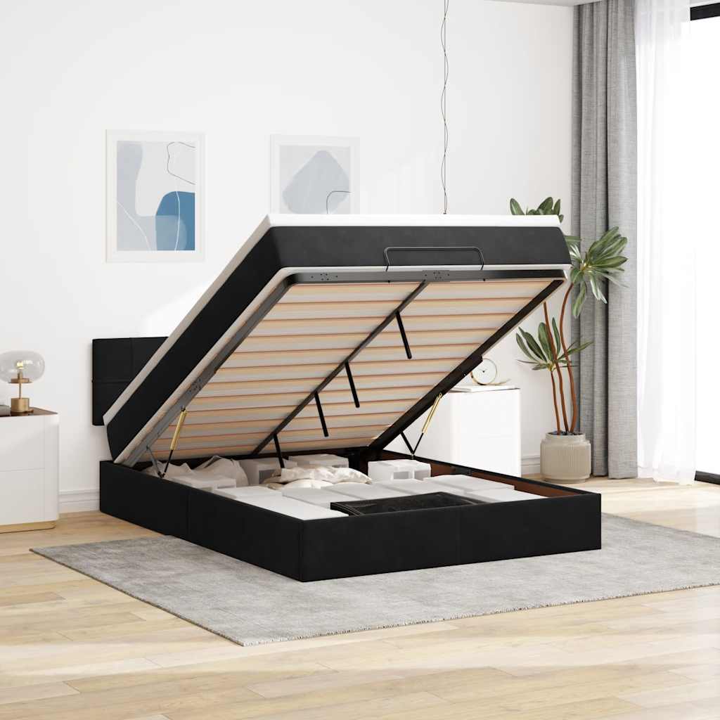 Ottoman bed met matras 140x190cm fluweel zwart is nu te koop bij PeponiXL, paradijselijk wonen!
