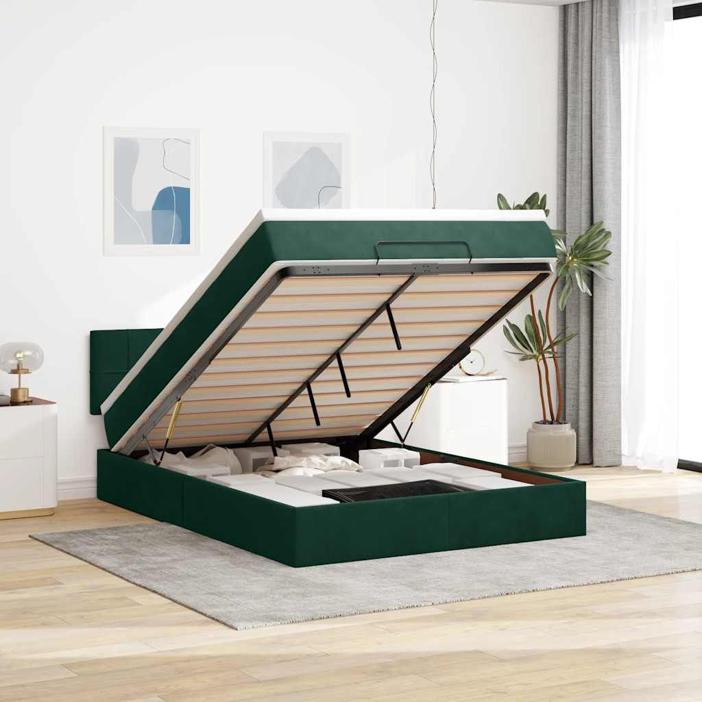 Ottoman bed met matras 140x190cm fluweel donkergroen