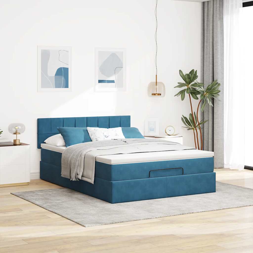 Ottoman bed met matras 140x190cm fluweel donkerblauw is nu te koop bij PeponiXL, paradijselijk wonen!