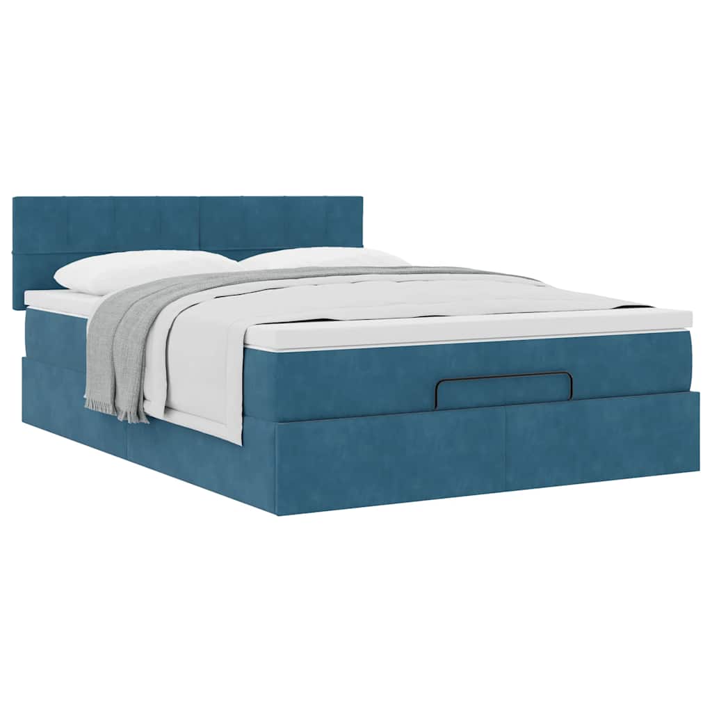 Ottoman bed met matras 140x190cm fluweel donkerblauw is nu te koop bij PeponiXL, paradijselijk wonen!