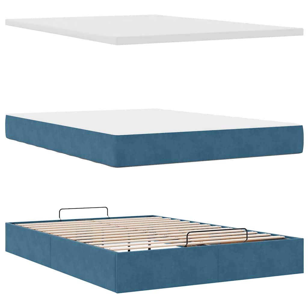 Ottoman bed met matras 140x190cm fluweel donkerblauw is nu te koop bij PeponiXL, paradijselijk wonen!