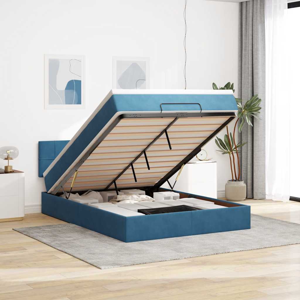 Ottoman bed met matras 140x190cm fluweel donkerblauw is nu te koop bij PeponiXL, paradijselijk wonen!