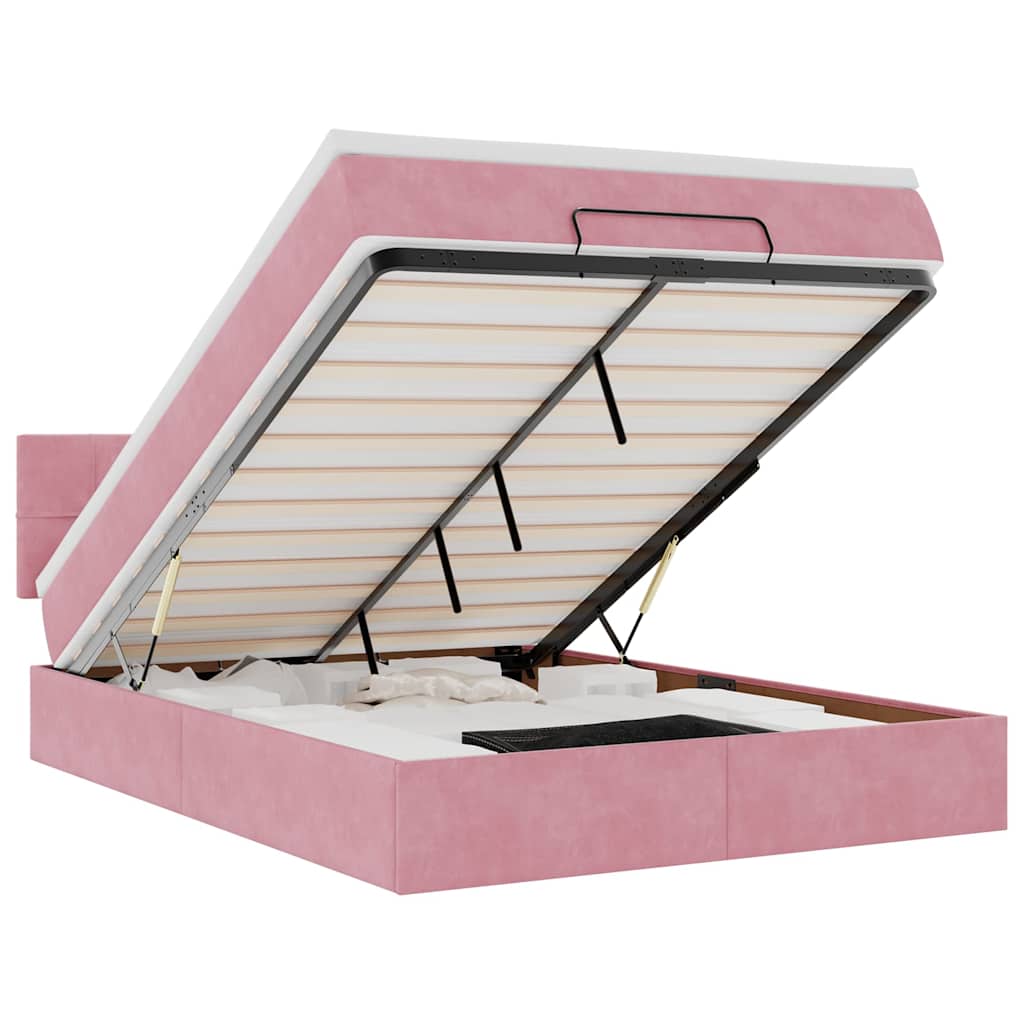 Ottoman bed met matras 140x190cm fluweel roze is nu te koop bij PeponiXL, paradijselijk wonen!