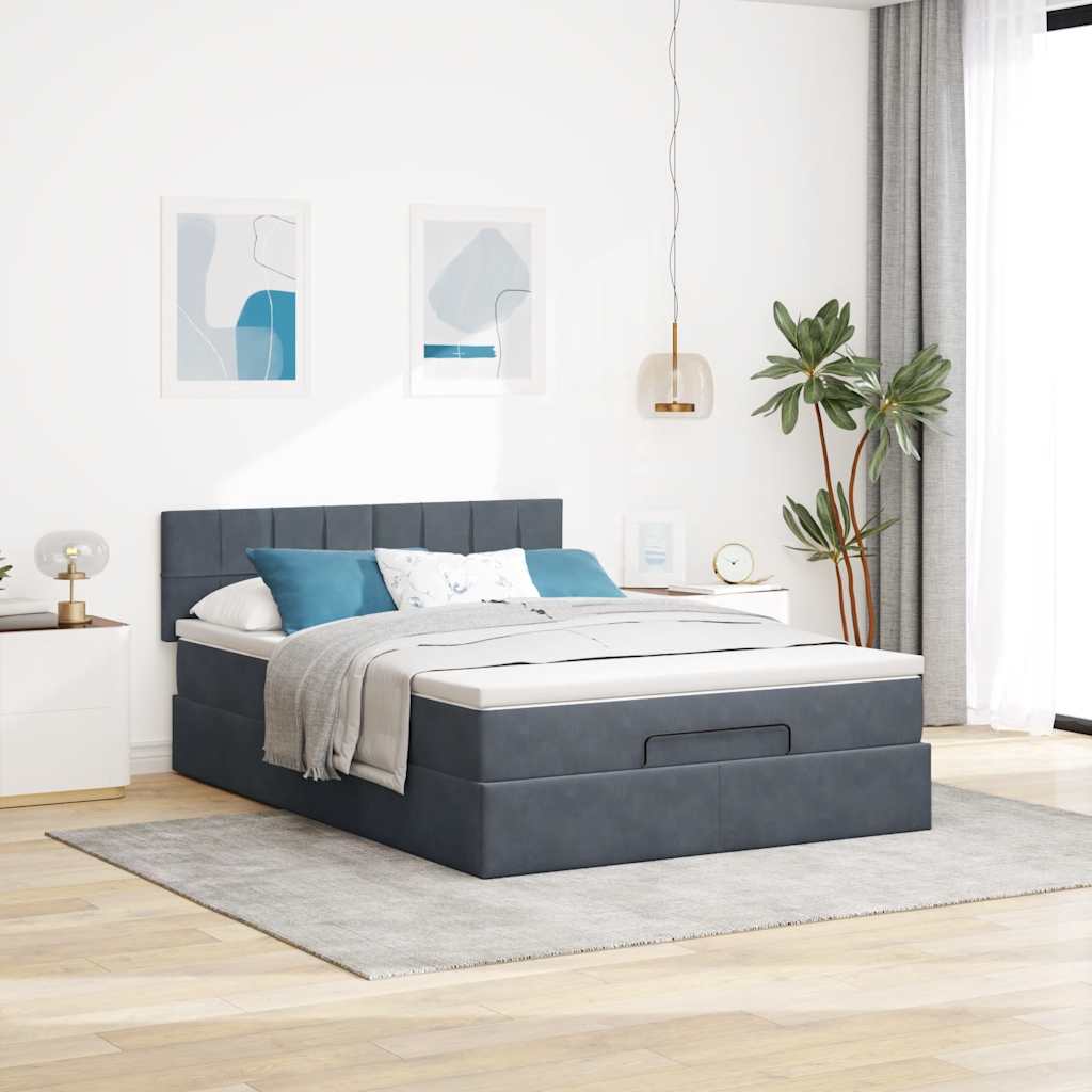 Ottoman bed met matras 140x200cm fluweel donkergrijs is nu te koop bij PeponiXL, paradijselijk wonen!
