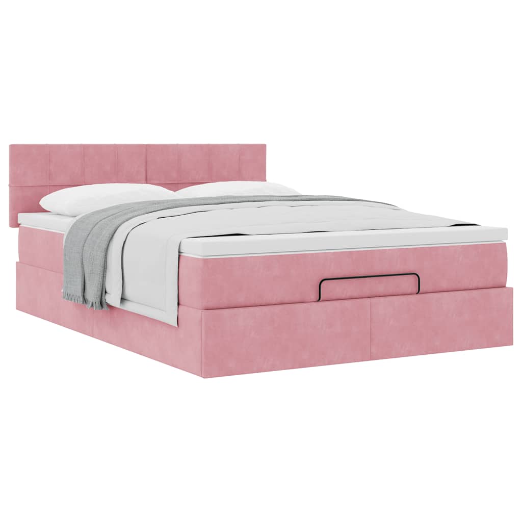 Ottoman bed met matras 140x200cm fluweel roze is nu te koop bij PeponiXL, paradijselijk wonen!
