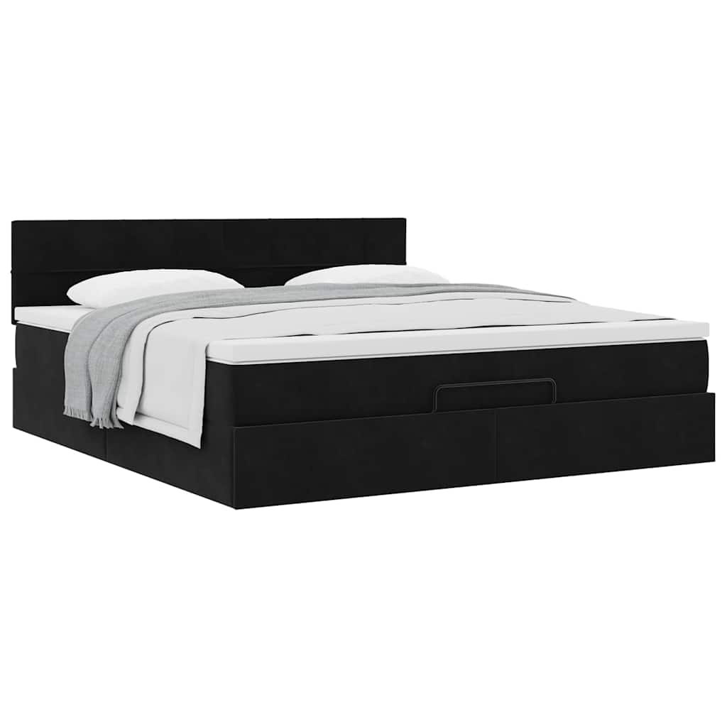 Ottoman bed met matras 160x200cm fluweel zwart is nu te koop bij PeponiXL, paradijselijk wonen!