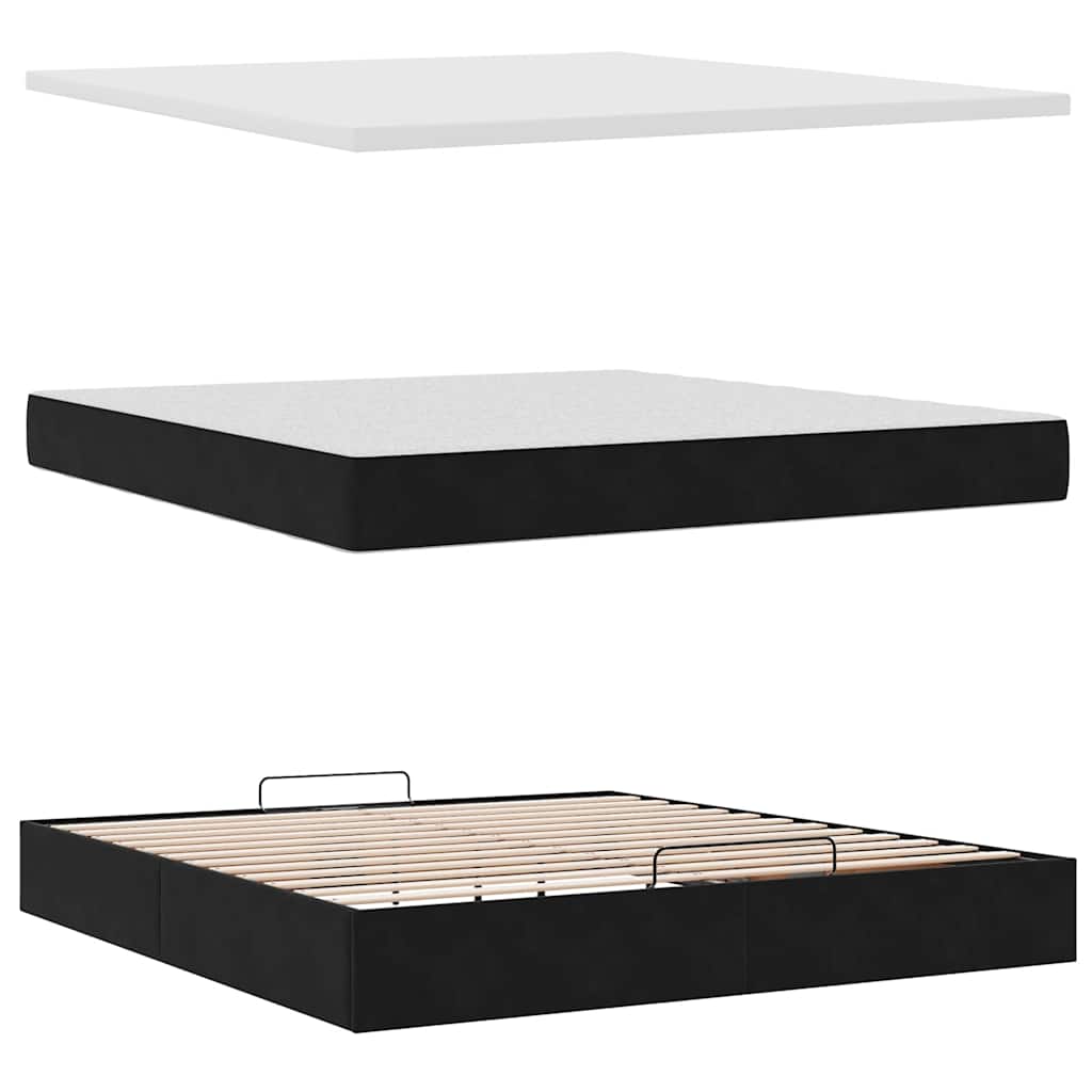 Ottoman bed met matras 160x200cm fluweel zwart is nu te koop bij PeponiXL, paradijselijk wonen!